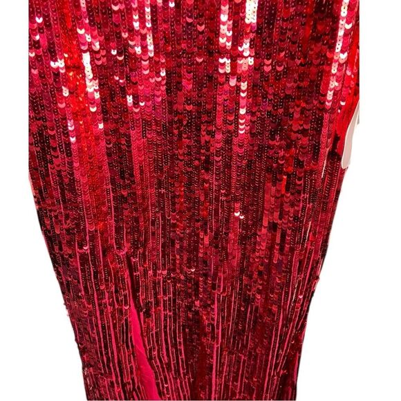 Mac Duggal Dress 8 Red Sequin Spaghetti Strap Slip Gown 10737 Red Carpet Sexy - Picture 5 of 13